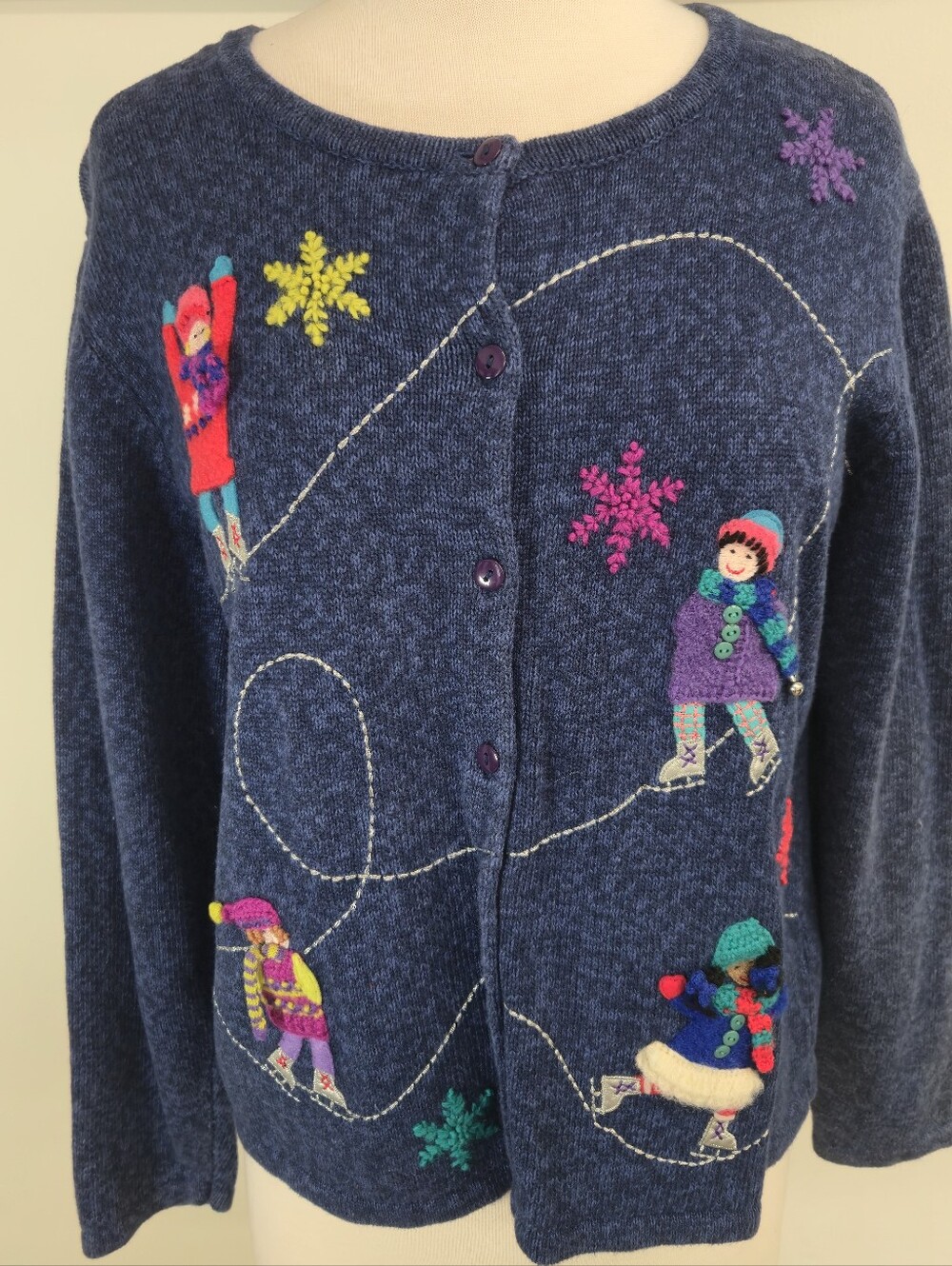 Vintage Sweater Children Skating Classic Marisa Christina Size Large